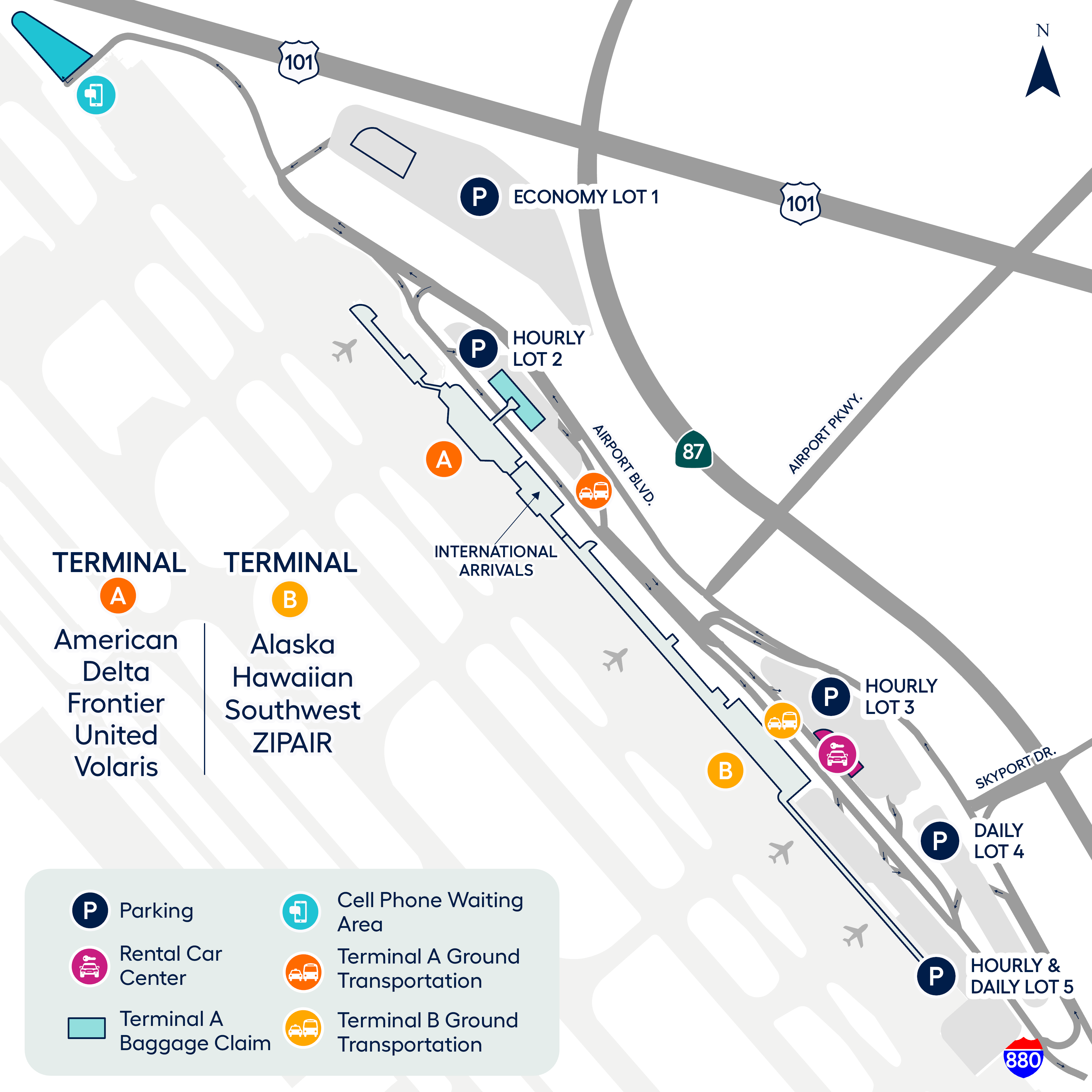 Overview map of parking at SJC