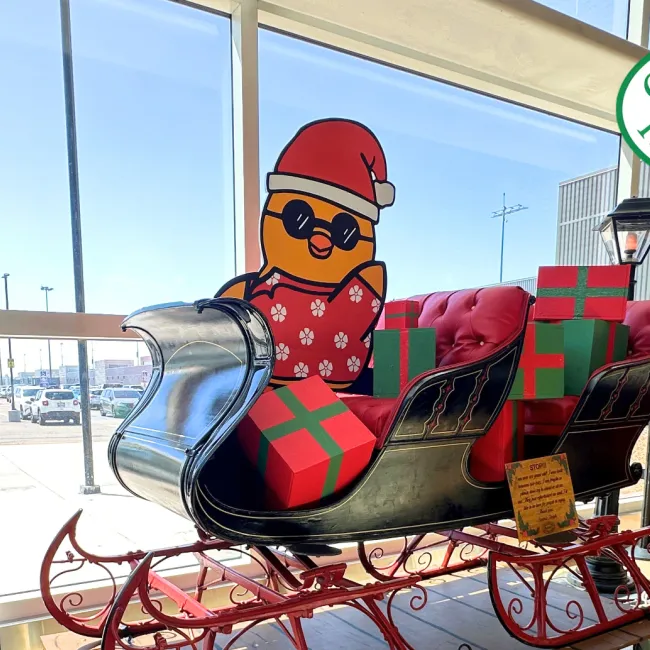Christmas in July Sleigh in Terminal B Baggage Claim