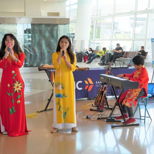 MiFaSol Band performing in Terminal B at Make Music Day 2023.