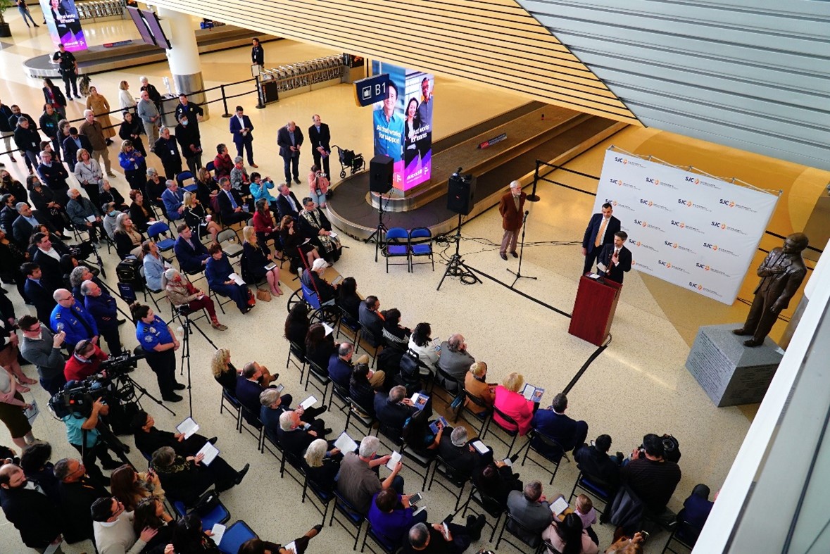 Mineta statue unveiling event at SJC view from above