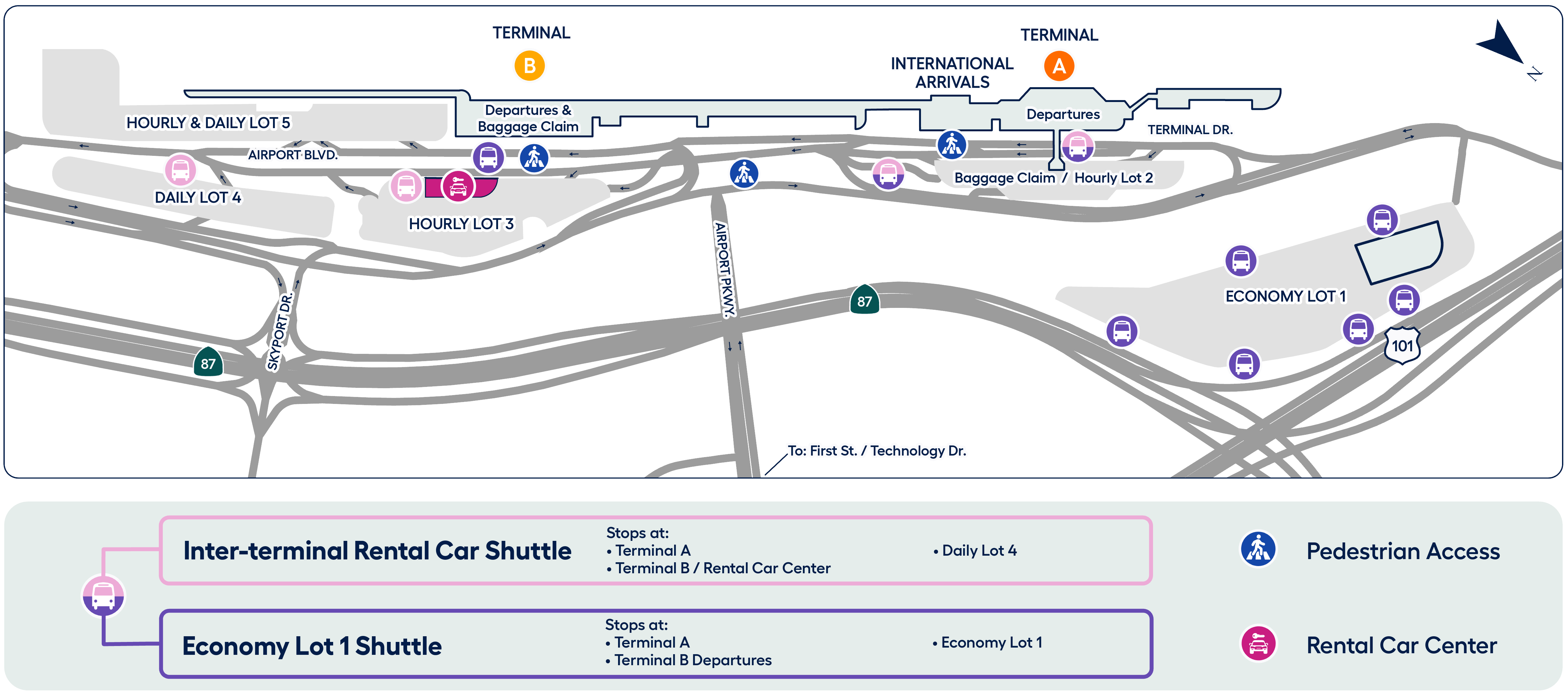 Map of Shuttle Bus Routes at SJC